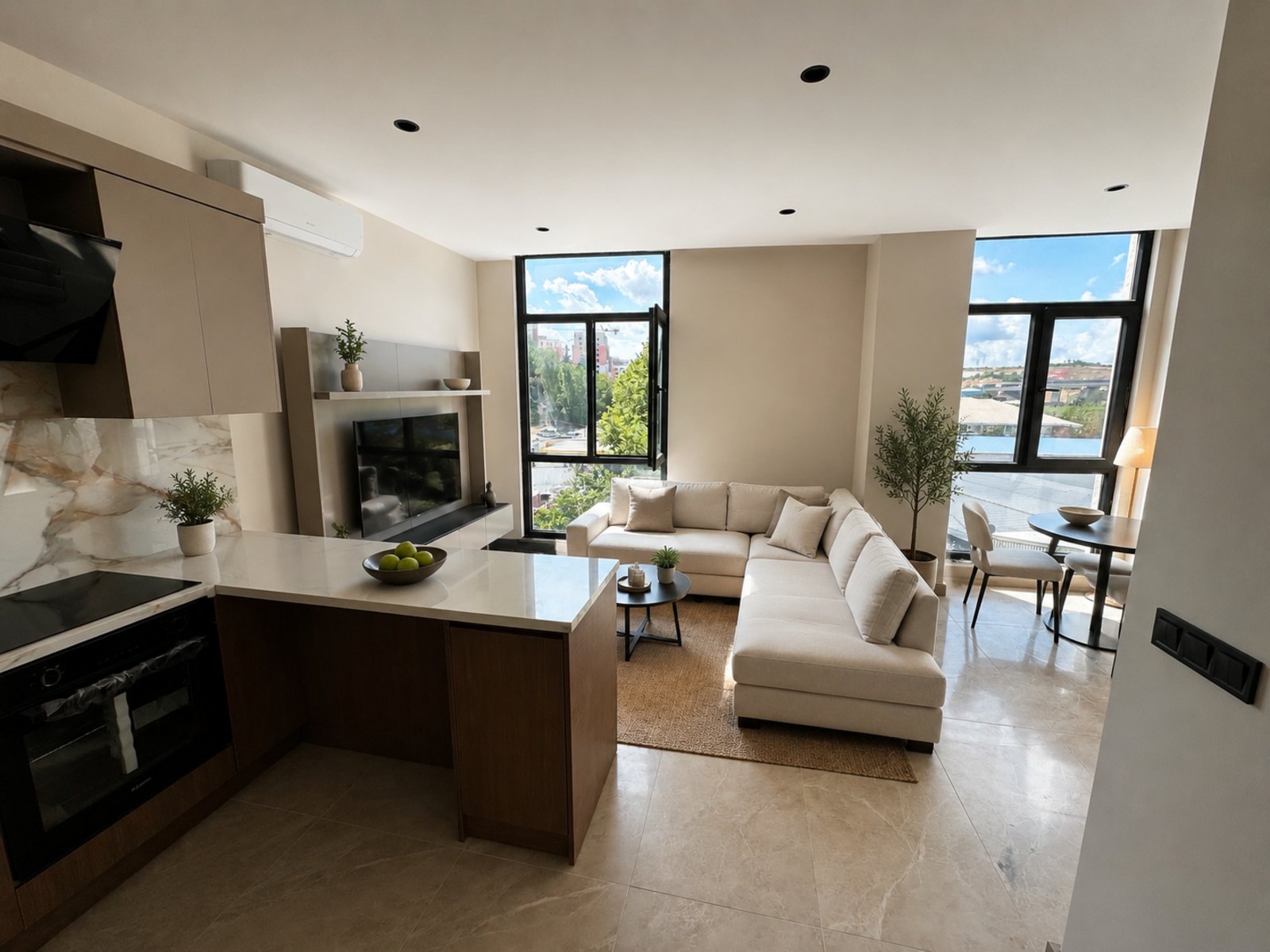 Mahal Suites — living room of a fully furnished student apartment near Haliç University